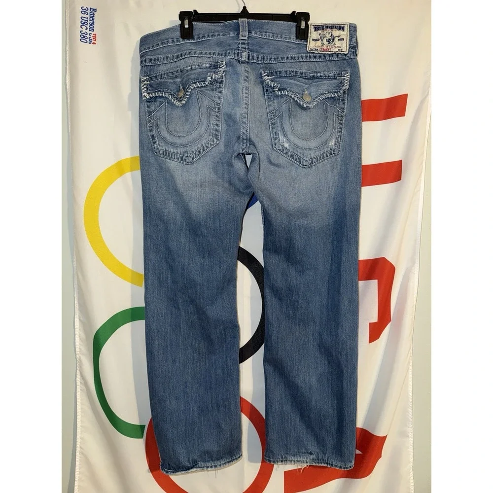 True Religion Straight Fit Jeans Mens 38 Medium Wash Denim Baggy Flap Pocket